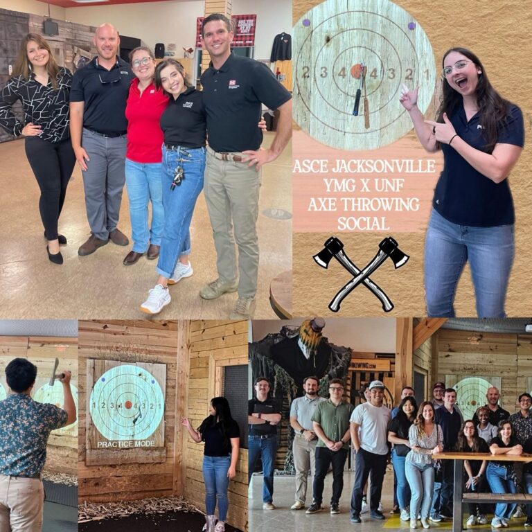 May 7th 2024 – Jax YMG had an AXE-cellent time hosting our Axe Throwing social May 7th! Thank you to Pond & Company and England-Thims & Miller, Inc for sponsoring our event!